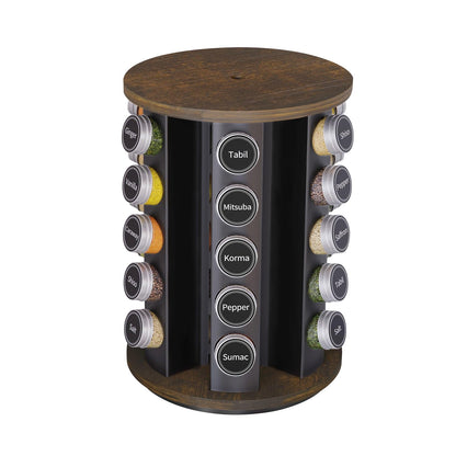 Revolving Spice Rack Set with 20 Spice Jars, Kitchen Spice Tower Organizer for Countertop or Cabinet -- Carousel Storage Includes 386 Spice Labels -- Desktop Rotating Seasoning Organizer