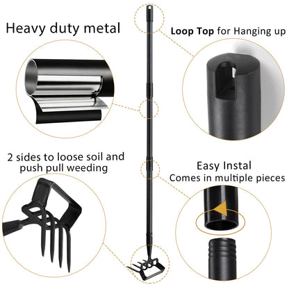 Garden Hoe and Cultivator Heavy Duty, Scuffle Loop Action Weeding Tool with Long Handle 30-50 Inch, Metal Weeder Scraper Stirrup Hoe Rake