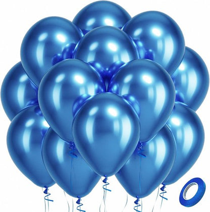 Bezente Metallic Blue Latex Balloons - 100 Pack 12-Inch Chrome Blue Helium Balloons for Celebrations