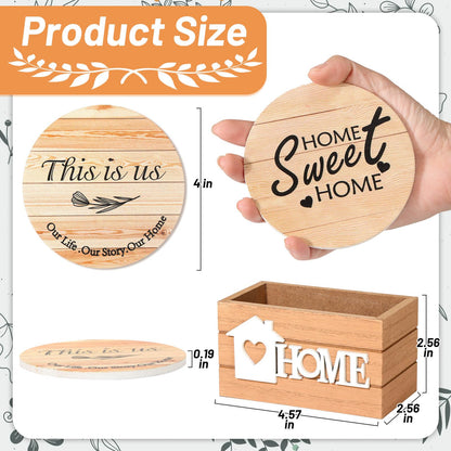 Billbotk House Warming Gifts for Home Decoration, Wood Farmhouse Coasters Set of 8, Drink Coasters for Housewarming Gifts, Coffee Table Decor, Home Decor