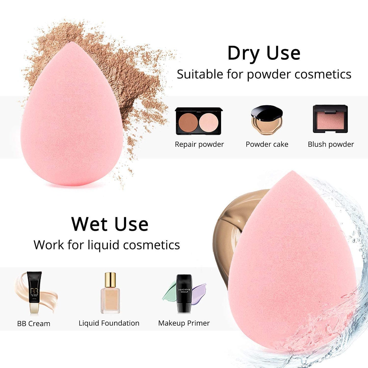 Beauty Blender Sponge Set – 7-Piece Multi-Color with 1 mini Makeup Sponges for Liquid, Cream, and Powder (Pink)