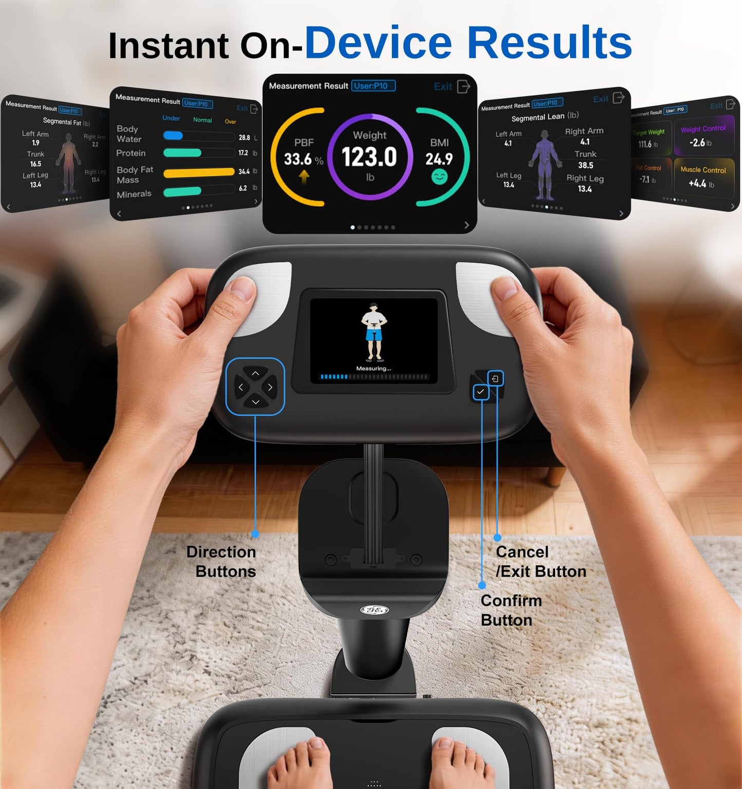 GE Smart Scale for Body Weight, with 8-Eletrode Segmental Measurement - Full Body Composition Scale with BMI Fat Muscle Mass, Digital Bluetooth Professional Fat Scanner for Home, Gym, Fitness Center