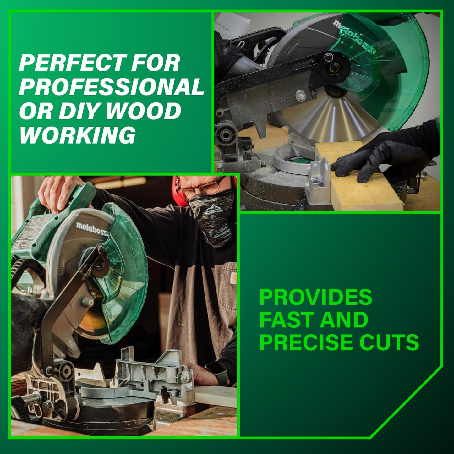 Metabo HPT 10-Inch Compound Miter Saw, 15-Amp Power Saw with Large 10-Inch Table, Precision Miter Angles, Single Bevel 0-45°, 24T TCT Blade, Positive Stops, Lightweight Design, C10FCGS