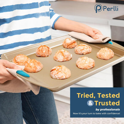 Perlli Baking Kit - Nonstick Gold Steel Oven Set with 6 Essential Bakeware Pieces | Round Cake Pan, Loaf Pan, Muffin Pan & More