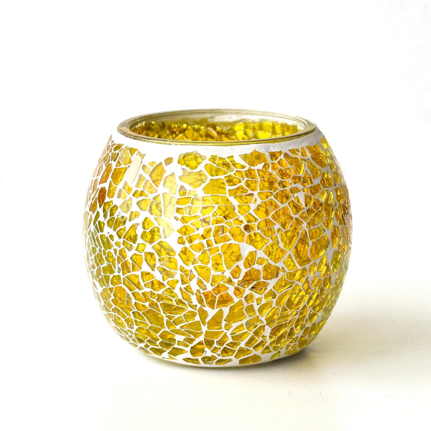 Golden Yellow Glass Votive Candle Holder – Crackle Votive Style, Great for Table Centerpieces & Home Decor (1 Pack)