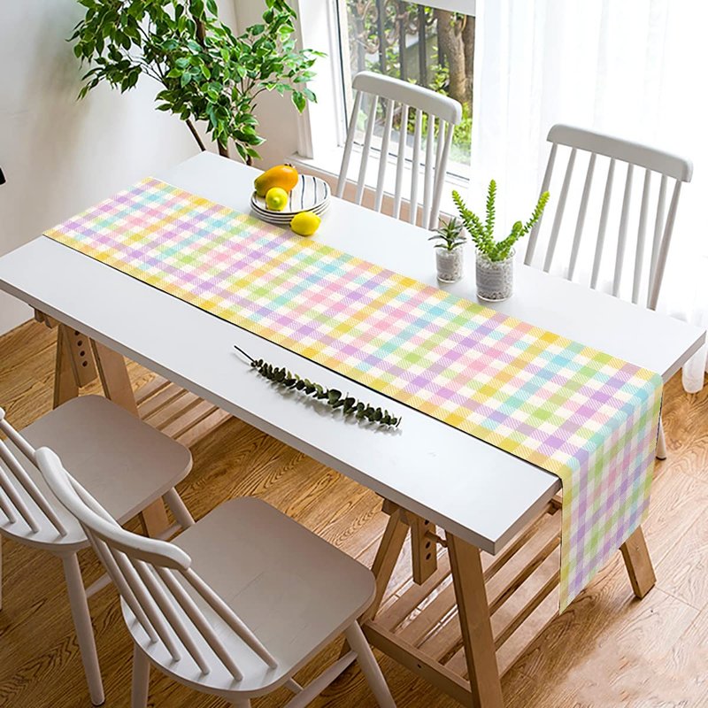 Nepnuser Linen Spring Easter Buffalo Check Plaid Table Runner Rustic Farmhouse Home Dining Room Kitchen Table Decor (13" x 120")