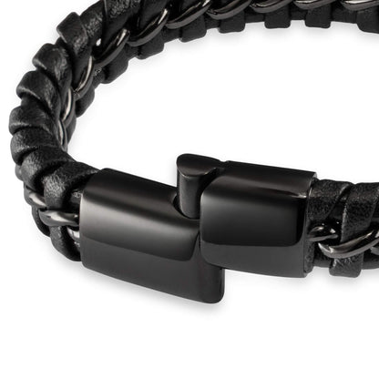 SERASAR 8″ Black Leather Bracelets for Men Mens Cowhide Gift Box Braided Bracelet Stainless Steel Jewelry Wrist Band Cuff Wrap Rope Bangle Dad Man Pulseras para Hombres Cuero Regalo