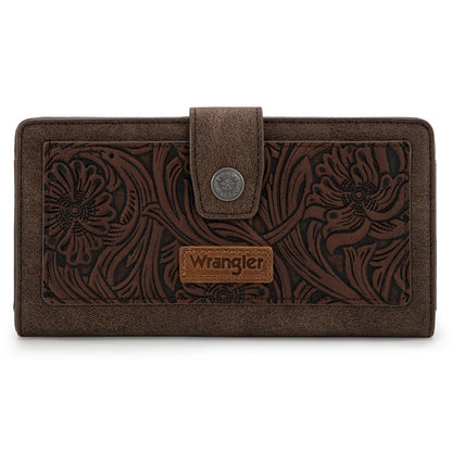 Montana West X Wrangler Large Womens Wallet Western Tooling Flower Wallets, Card Cases & Money Organizers Bifold Card Cash Phone Wallet Ladies Female Travel Clutch Wallets with RFID Lining