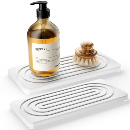 MAGKOTA Water Absorbing Stone Tray, Quick Drying Diatomite Bathroom Tray Countertop, Stone Drying Mat for Kitchen Counter, Soap Dish Dispenser Vanity Organizer, White-A-8.3" x 4"