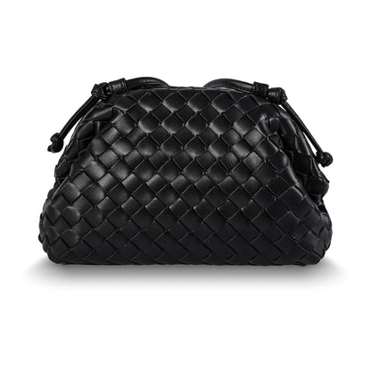 Huralona Dressy Pleated Vegan Leather Clutch Purse Woven Soft Cloud Dumpling Clutch Bag for Women PU Evening Purse Handbag (Black)