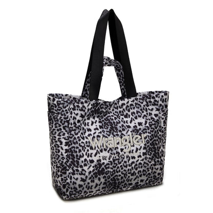 Wrangler Large Tote Bag for Women Designer Leopard Print Purse with Detachable Strap for Travel Work Gym Black WG433-8317BK