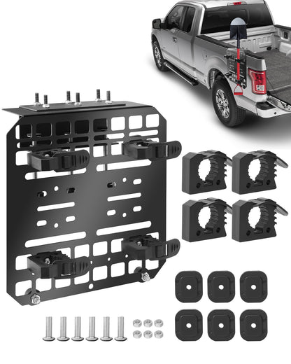 Multifunctional Shovel Holder for Truck Bed, Punch-Free Shovel & Flag Mount for Truck With 4 Rubber Quick-Release Clips (Fits Handle Diameters 1-1/7'' to 1-3/7''), Suitable for Trucks, Trailers