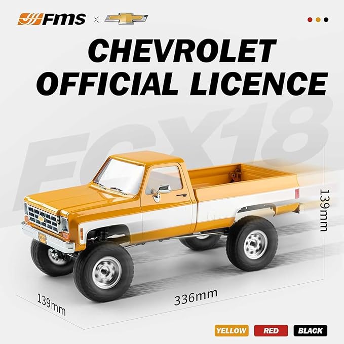EAZYRC FMS FCX18 1/18 Chevrolet K10 RC Truck Officially Licensed 4WD RC Crawler 2 Speeds Switch with LED Lights Off-Road RC Car for Adults (Black)