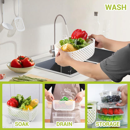 LUXEAR Fresh Produce Vegetable Fruit Storage Containers 3Piece Set, BPA-free, Partitioned Salad Container, Fridge Organizers, Used in Storing Fruits Vegetables, White