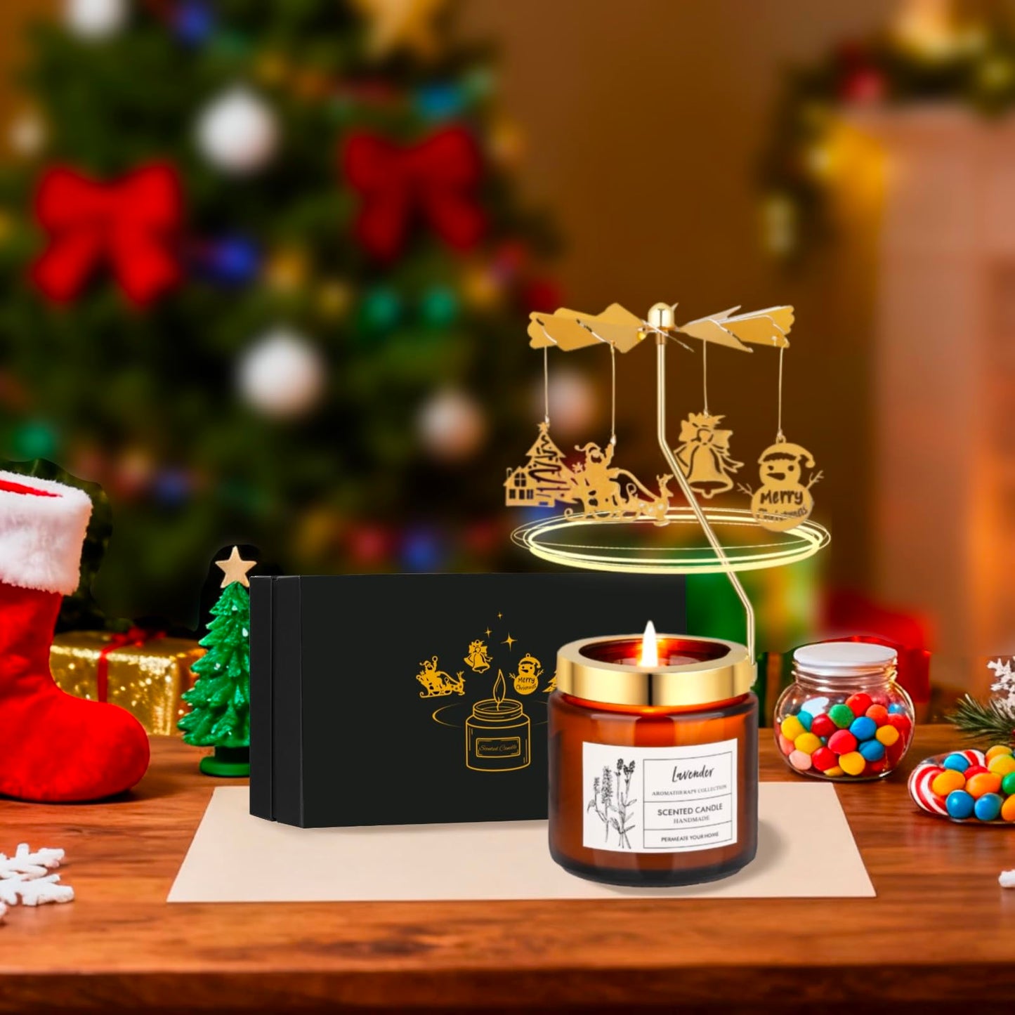Christmas Candle Gifts for Women, Rotatable Lavender Scented Candle Gifts for Mom Wife Anniversary Valentine's Day Christmas, Unique Birthday Gift for Sister Girlfriend with Gift Box