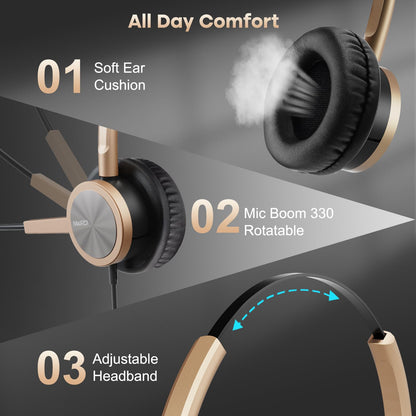 MAIRDI Phone Headset with RJ9 & 3.5mm Jacks for Call Center Deskphone Cell Phone PC Laptop, Office Landline Telephone Headset with Microphone Noise Canceling for Polycom Avaya Nortel