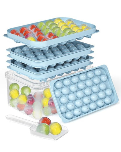 Ice Cube Trays with Lid and Bin, BPA-Free Mini 0.75 Inch Sphere Ice Molds, 2-Pack Small Round Ice Ball Trays, Easy Release, Includes Scoop & Ice Storage Box for Cocktails, Coffee