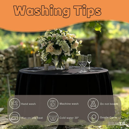 TWINPRET Round Tablecloth 60 Inch, Black Waterproof Washable Polyester Table Cloth - Stain & Oil Resistant Circle Table Cover for Indoor Outdoor Dining, Patio, Party (Fits 20-48 Inch Tables)