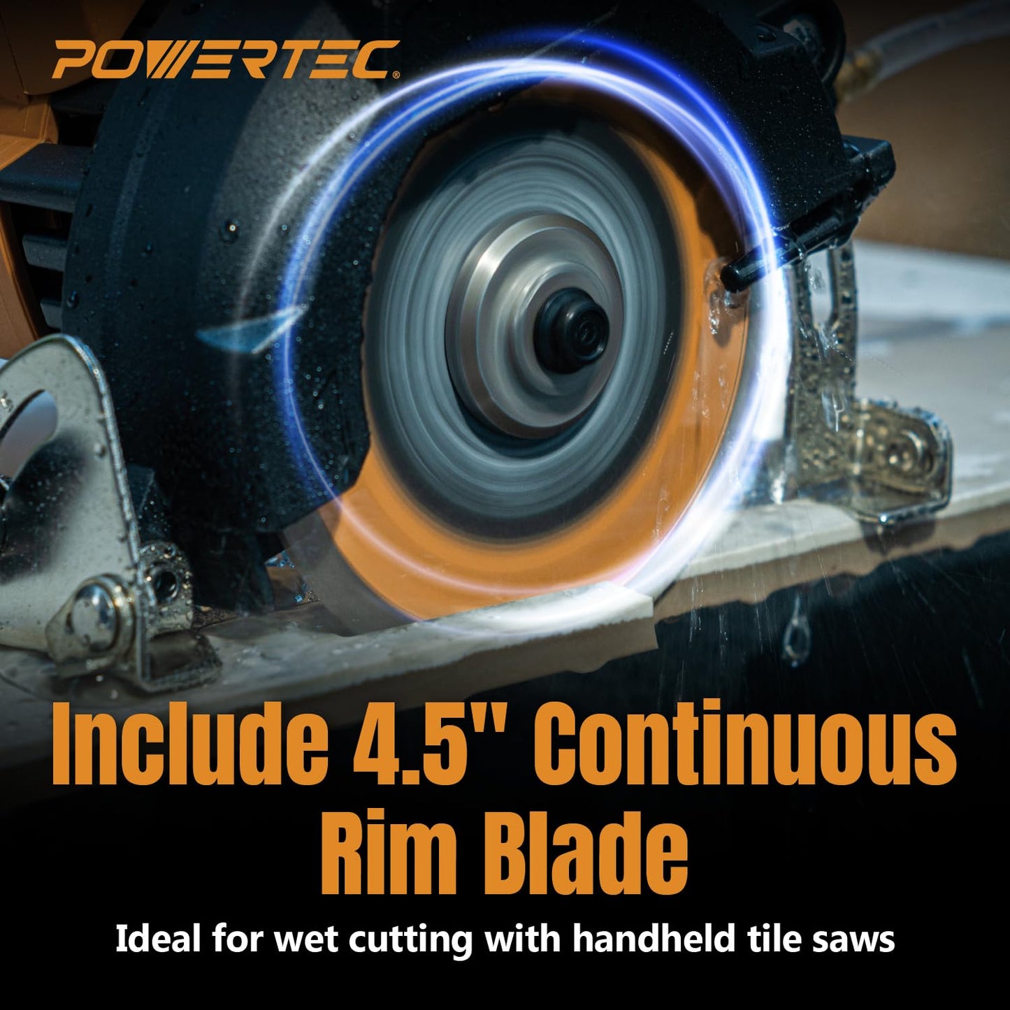 POWERTEC 4.5" Handheld Tile Saw – 12Amp/1400W Motor, Wet/Dry Cutting with Adjustable Water Feed System, GFCI Plug, Bevel & Depth Adjustment, Compatible with 4"-4.5" Diamond Blades (HTS1045)