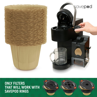 Savepod Disposable Unbleached Coffee Filters - 300 Count - Made Exclusively for Savepod - Compatible with K-Cup Brewers - Reusable K-Cup Coffee Filters - Single Serve Use