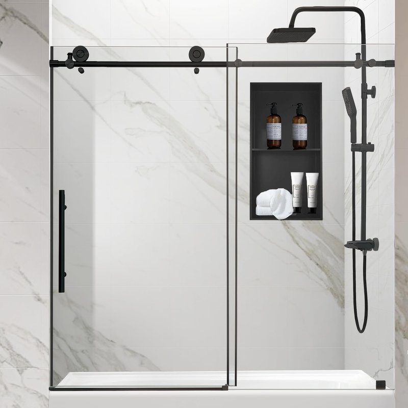 HOTIS 12"×24" Black Double Selves Shower Niche, Stainless Steel Recessed Bathroom Niche, No Tile Needed Bathroom Wall Niche, Waterproof Recessed Wall Mounted Insert Storage Caddy, Matte Black
