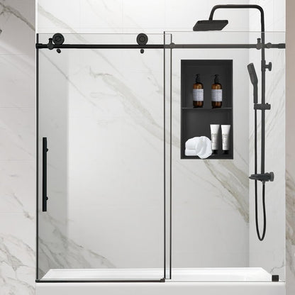 HOTIS 12"×24" Black Double Selves Shower Niche, Stainless Steel Recessed Bathroom Niche, No Tile Needed Bathroom Wall Niche, Waterproof Recessed Wall Mounted Insert Storage Caddy, Matte Black