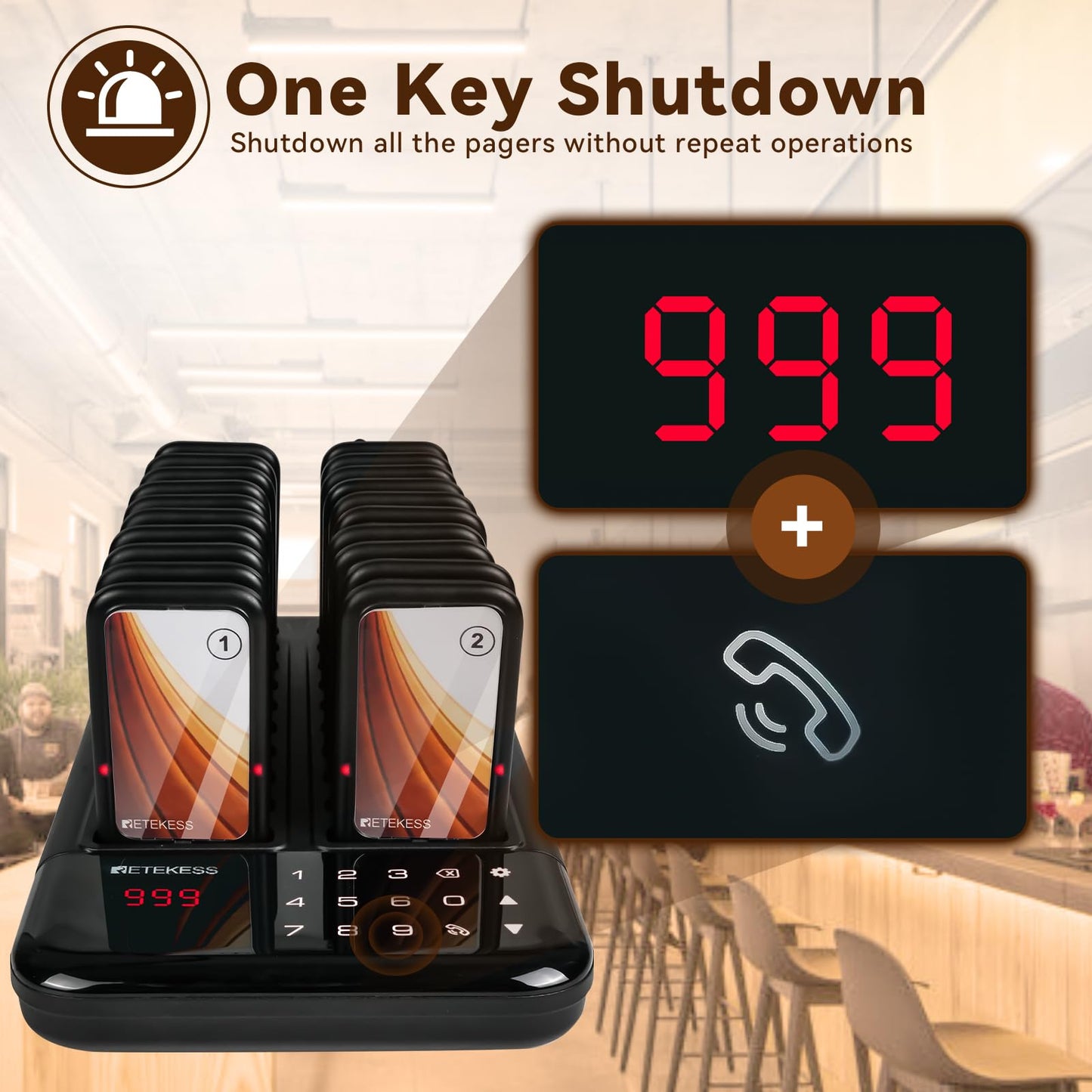 Retekess TD173 Restaurant Pager System, Buzzers for Restaurant, Turn Off The Beep, Custom Stickers, 20 Pagers with Buzzer Vibration Flash for Food Court, Hotels, Churches