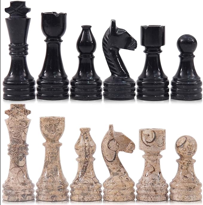 Radicaln Marble Chess Figures 3.5'' Inches Black and Coral Handmade Travel Chess Set and Figure for Adults Board Games Ideal Chess Pieces