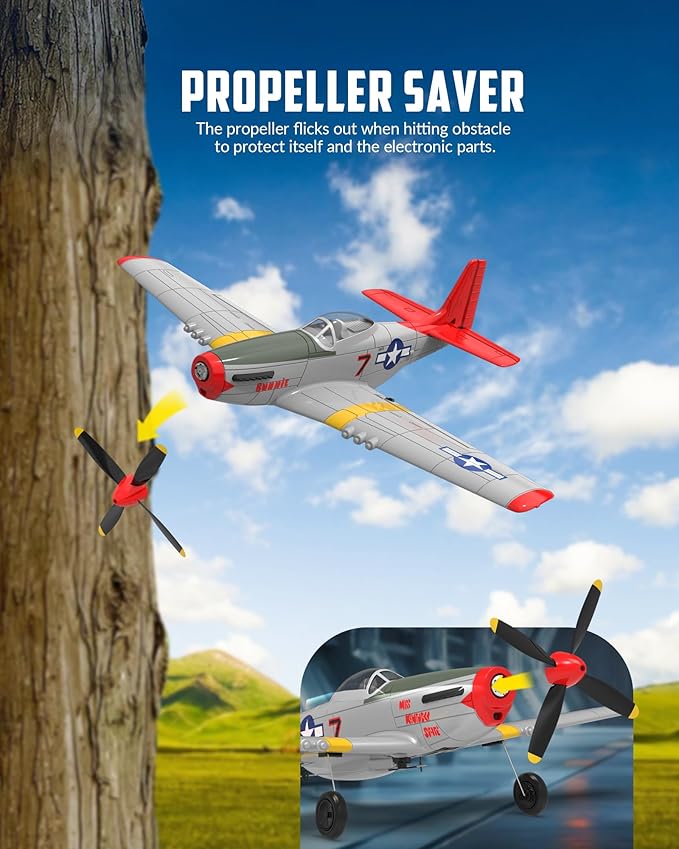 VOLANTEXRC RC Plane 4 Channel Remote Control Airplane Fighter RTF with 6-Axis Gyro 3 Modes &amp Aerobatics Easy to Fly 2.4GHz Radio Controlled Aircraft for Beginners &amp Adults P51D Mustang Re