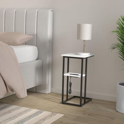 Innerjoin Side Table with Charging Station Set of 2, C Shaped End Table with LED Light Strip, Fast Charge Type C & USB Ports, Small Sofa Snack Laptop Side Table for Living Room Bedroom, Rustic Brown