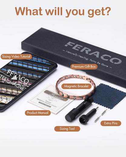 Feraco Copper Bracelet for Women Hand Forged 99.99% Pure Solid Copper Magnetic Bracelets with Pro Neodymium Magnets