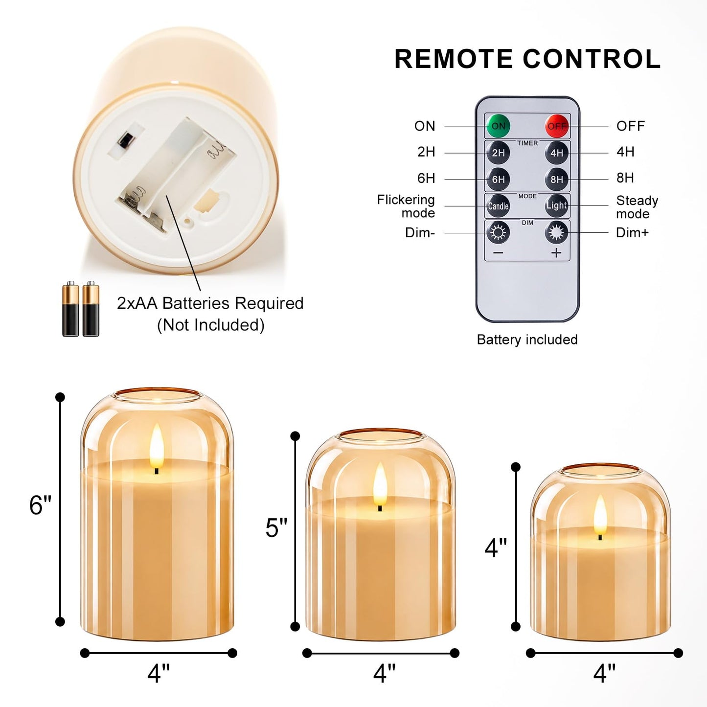 ARIKJ Amber Glass Flameless Candles with Remote, 3-Pack LED Pillar Candles for Classy Fall Decor, Modern Aesthetic Room, Thanksgiving Centerpiece, Boho Shelf, Mantel & Coffee Table
