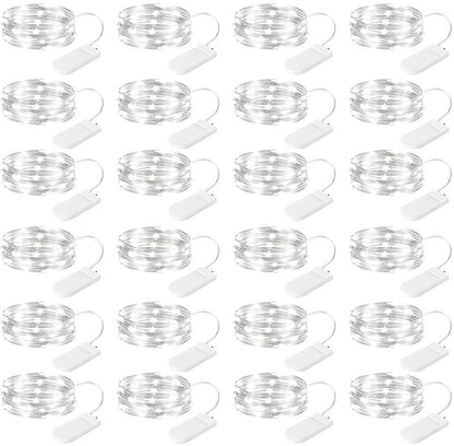 Brightown 24 Pack Fairy Lights Battery Operated - 7Ft 20 Led Mini String Lights Silver Wire Waterproof Firefly Starry DIY Lights for Bedroom Patio Wedding Party Christmas Decor (Pure White)