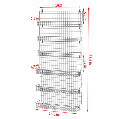 JKsmart 6-Tier Spice Rack Organizer with Door Hook, Wall Mounted & Over the Door Spice Racks for Kitchen Pantry Door Cabinet, Two Size, Large Capacity, Black