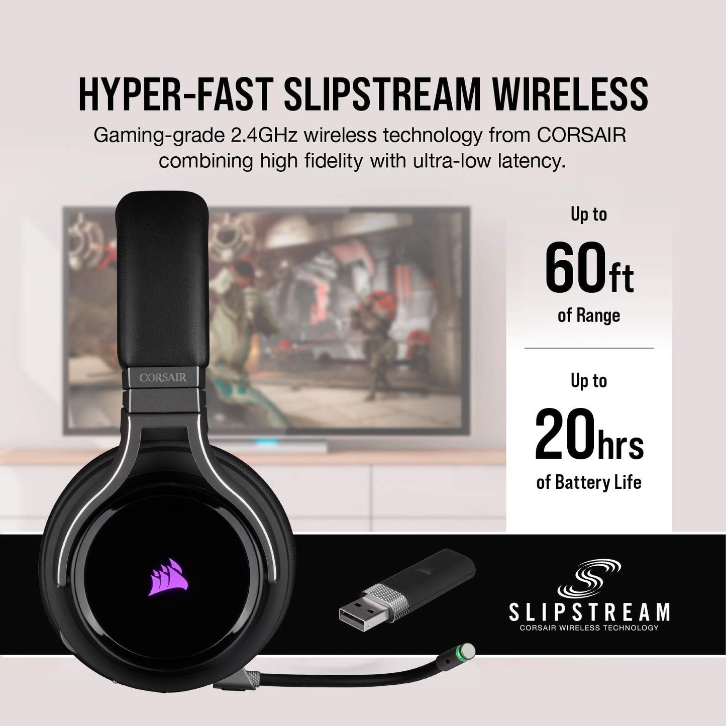Corsair Virtuoso RGB Wireless Gaming Headset - High-Fidelity 7.1 Surround Sound w/Broadcast Quality Microphone - Memory Foam Earcups - 20 Hour Battery Life - Works with PC, PS5, PS4 – Carbon, Premium