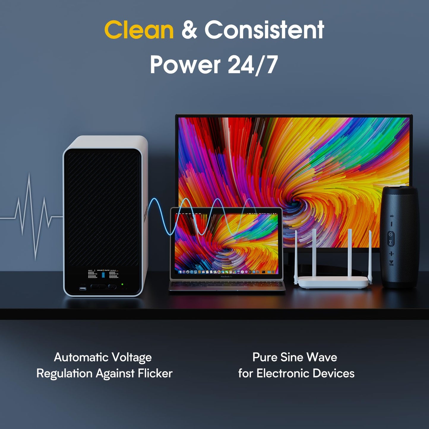 GOLDENMATE 1500VA/1200W Lithium UPS Battery Backup and Surge Protector, Backup Battery Power Supply with LiFePO4 Batteries(296Wh), AVR, Line Interactive Sinewave UPS System, 8 Outlets, LCD Display