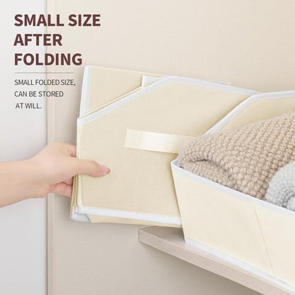 Homsorout Storage Bins - Small Trapezoid Closet Organizer Baskets with Handles | 6 Pack, Beige
