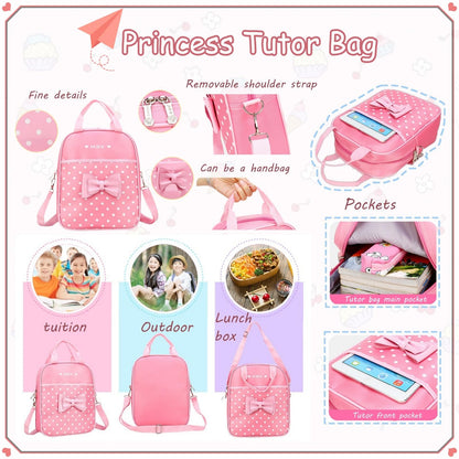 VIDOSCLA School Bags for Girls,2Pcs Bowknot Students Backpack,Elementary Princess Bookbag Sets for School