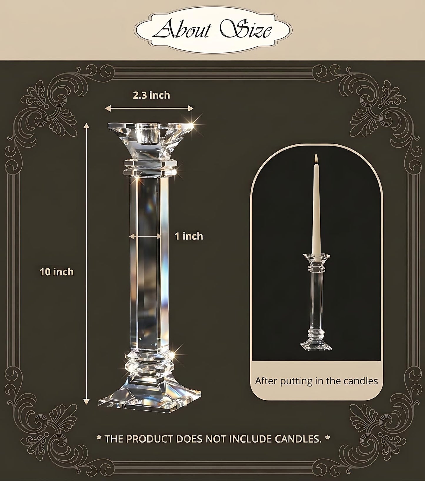 Crystal Candle Holders Set of 2, 10 Inch Tall Candle Sticks Holder Decor for Wedding Dining Table, Clear Glass Candlestick Holder Centerpiece, Heavy Duty K9 Crystal Candelabros para Centros de Mesa