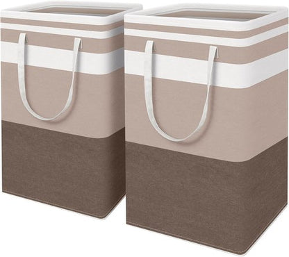 HomeHacks Large Waterproof Laundry Basket - Collapsible Tall Hamper with Extended Handles | Brown, 88L