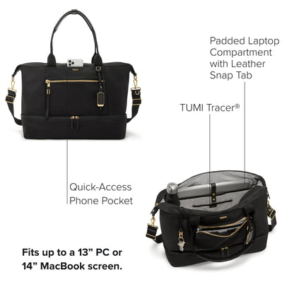 TUMI - Voyageur Contine Weekender - Travel Weekend Bag for Women - Holds Up to 14" Laptop - Multiple Compartment & Pockets - Black & Gold Hardware
