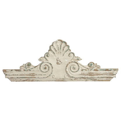 SOFE 33" Distressed White Finish Wooden Scroll Over The Door Decor, Large Decorative Wall Sculpture, Carved Wood Wall Art Hanging Window, Unique Wall Decor for Farmhouse Living Room Kitchen