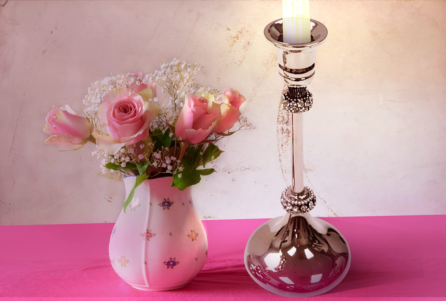 Heim Concept 71031 Elegance Taper Candle Holder with Chatons, 6.5", Silver
