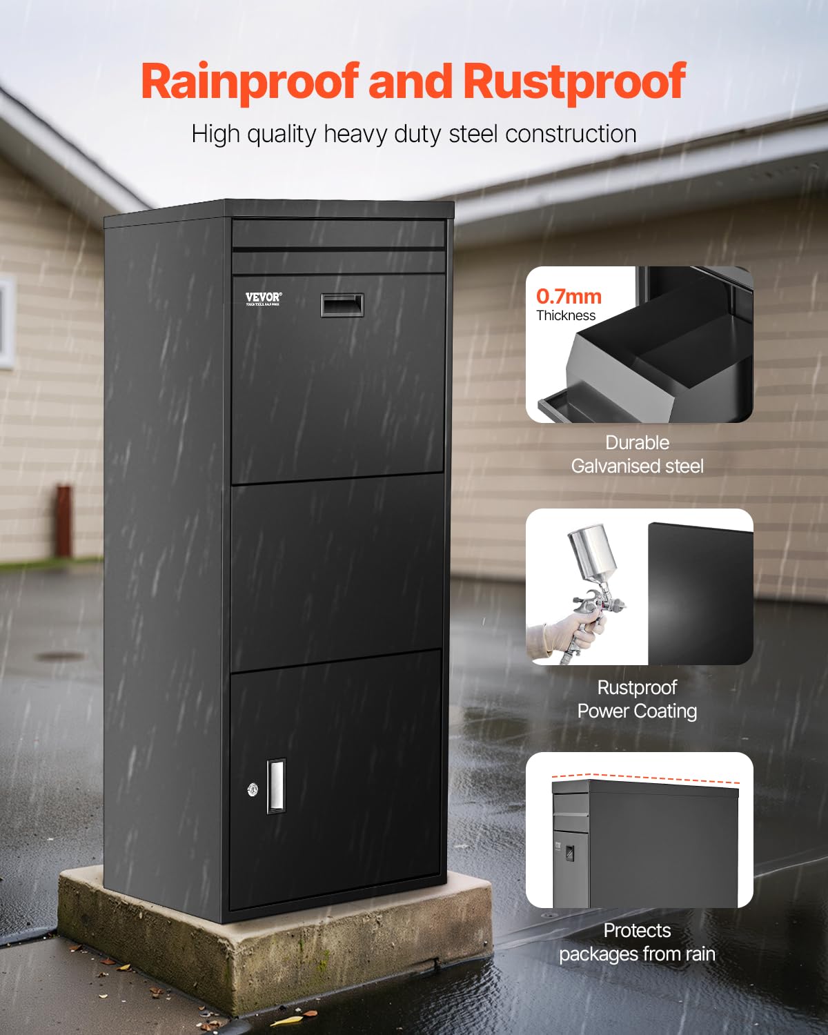 VEVOR Package Delivery Boxes for Outside, 47.2 in Mailbox for Parcel with Lock, Galvanized Steel Package Drop Box with Anti-Theft Design, Weather-Resistant Package Mailbox for Home and Office, Black