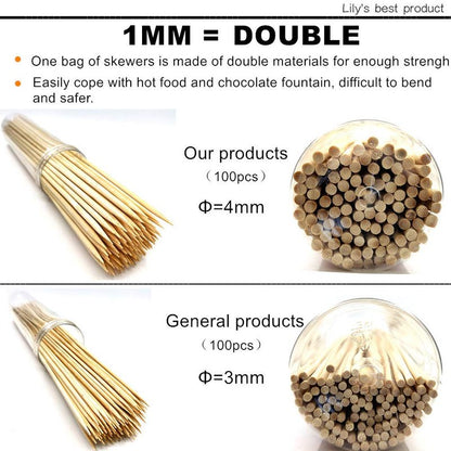 6" Natural Bamboo Skewers for BBQ，Appetiser，Fruit，Cocktail，Kabob，Chocolate Fountain，Grilling，Barbecue，Kitchen，Crafting and Party. Φ=4mm, More Size Choices 8"/10"/12"/14"/16"/17.5"/30"/36"(1000 PCS)