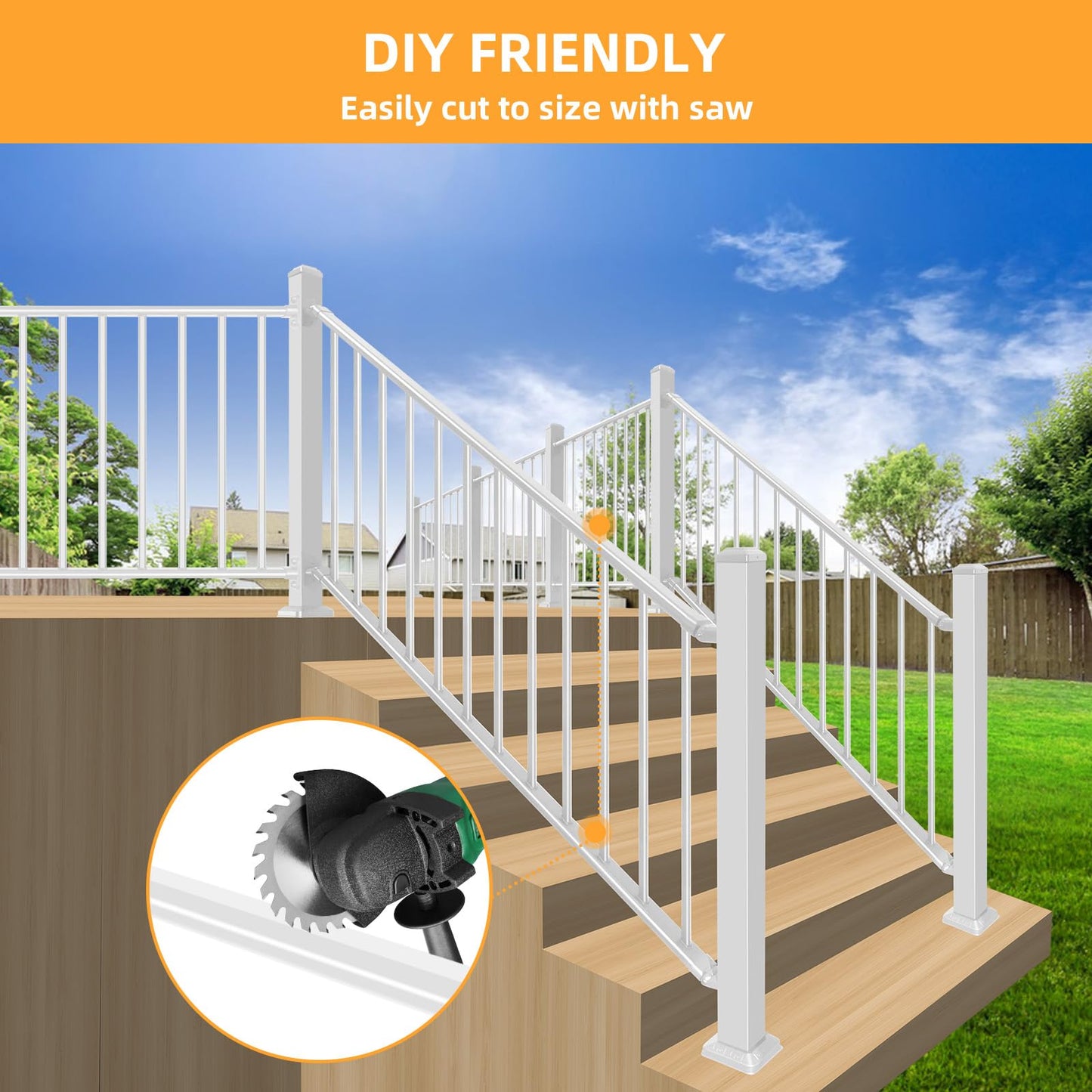 SunCrafts Heavy Duty Steel Deck Railing System, 38 in. H x 4 ft. W Galvanized Guardrail Stair Railing Kit with White Powder-Coated Finish for Outdoor Decks, Porches & Balconies
