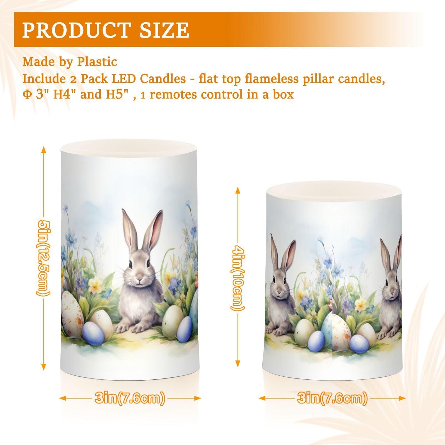 zyrtty 2 Pack Plastic Flameless Candles Easter Rabbit Colorful Eggs Bunny Watercolor Flower Battery Operated with Remote and Timer Real Wax LED Flickering Pillar Candles Set Window Christmas Holiday D
