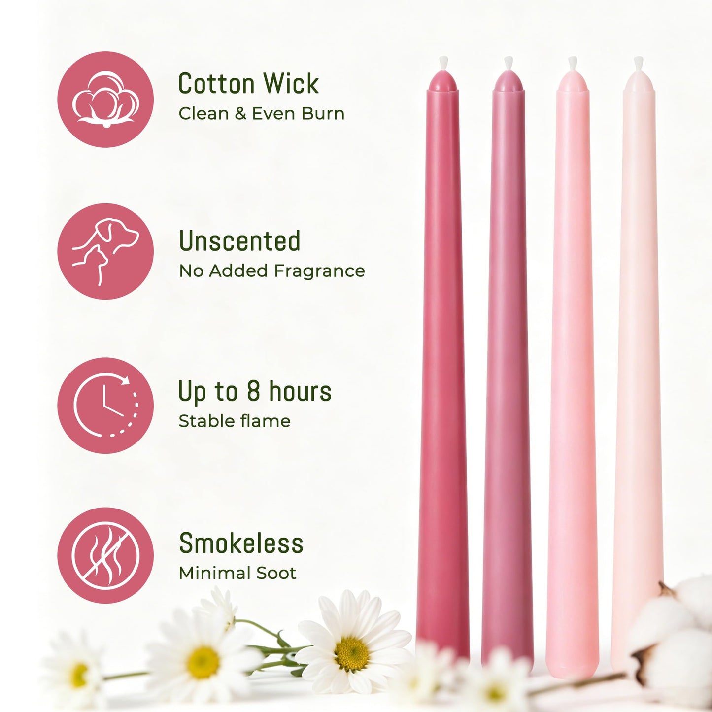 Viyffo Pink Ombre Taper Candles 10 Inch, 12 Pack Unscented, Smokeless Long Tall Tapered Candlesticks Wedding Home Decor Dinner Natural Color Series