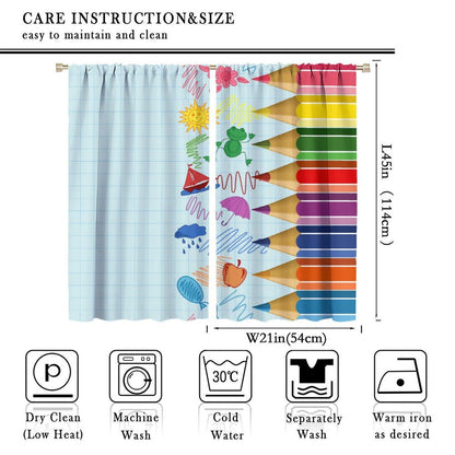 Children Pencil Curtains Cute Crayon Colourful Design Kids Boys Girls Curtain with Rod Pocket for Nursery Bedroom Home Drapes Window Treatments Set 2 Panels,42x45 Inches