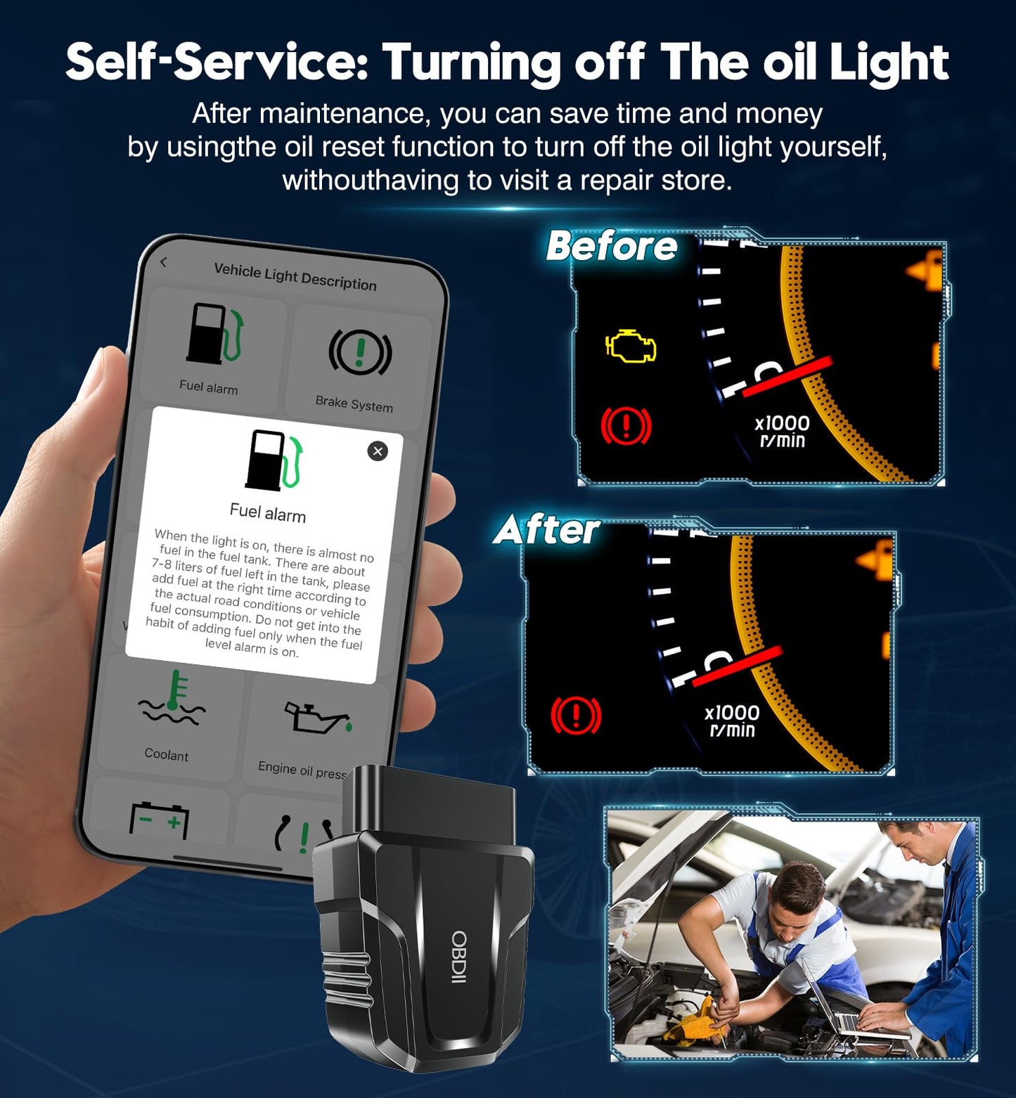 OBD2 Scanner Reader Bluetooth Wireless Auto Diagnostic Scan Tool for iOS & Android for Performance Test Bluetooth 5.4 Car Check Engine Car Code Reader, Clear Error Code Live Data Reset Exclusive APP